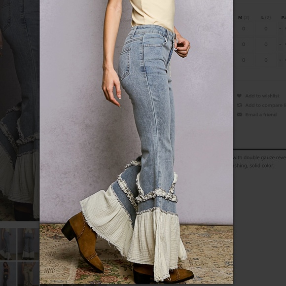 POL Marcella 3 Stretchy Denim Pants with Flared Leg and Gauze Ruffle - Picture 3 of 6